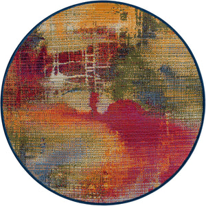 Multicolor 2' 7 x 2' 7 Outdoor Modern Round Area Rug Weather Resistant for Patio, Deck, Terrace, Balcony, Porch 100% Polypropylene Modern Outside Carpet for Sale at Rug Engine