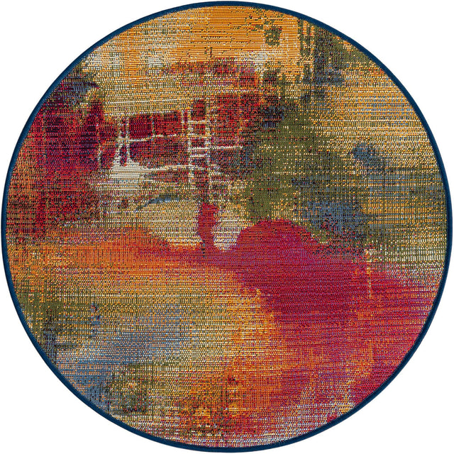 Multicolor 2' 7 x 2' 7 Outdoor Modern Round Area Rug Weather Resistant for Patio, Deck, Terrace, Balcony, Porch 100% Polypropylene Modern Outside Carpet for Sale at Rug Engine