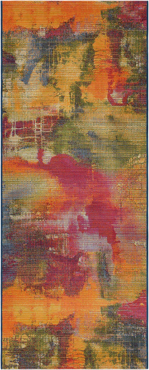 Multicolor 2' 7 x 7' Outdoor Modern Runner Area Rug Weather Resistant for Patio, Deck, Terrace, Balcony, Porch 100% Polypropylene Modern Outside Carpet for Sale at Rug Engine
