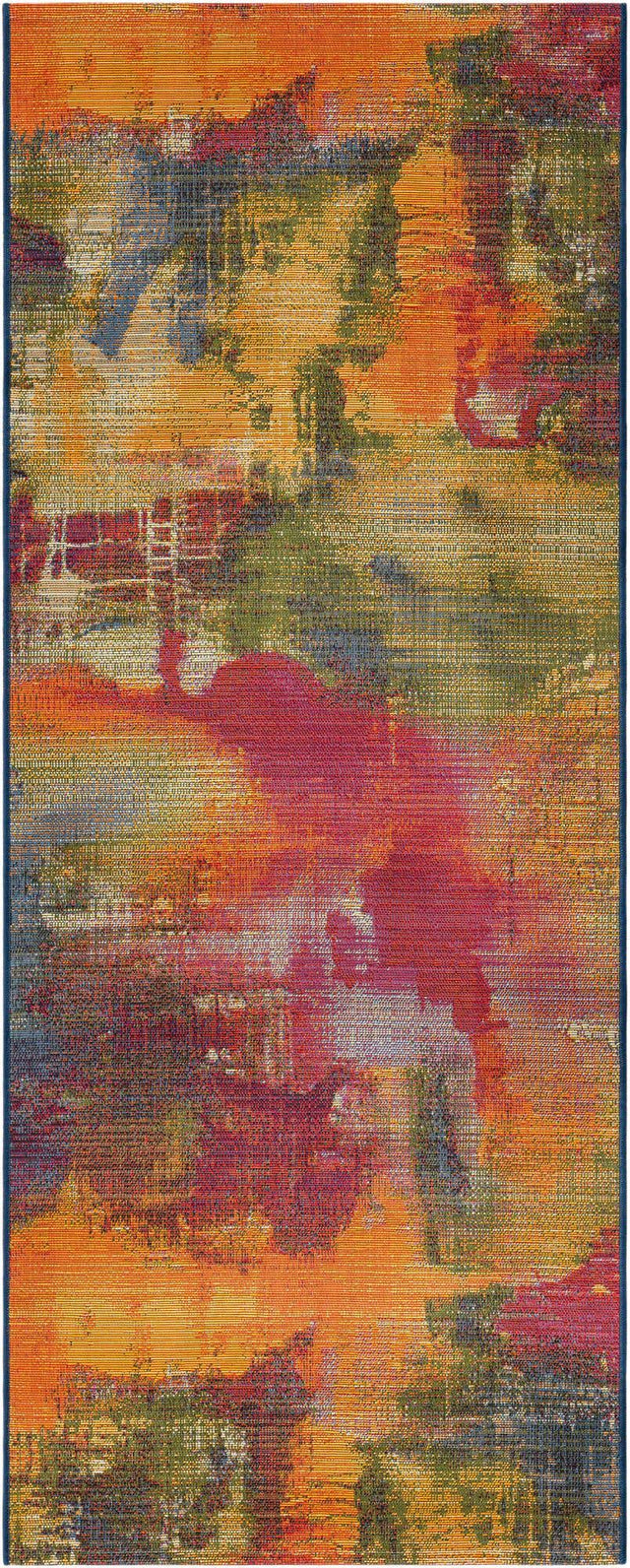 Multicolor 2' 7 x 7' Outdoor Modern Runner Area Rug Weather Resistant for Patio, Deck, Terrace, Balcony, Porch 100% Polypropylene Modern Outside Carpet for Sale at Rug Engine