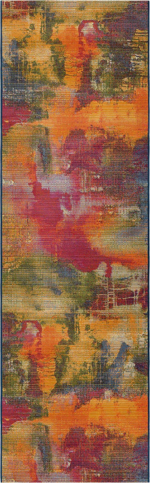 Multicolor 2' 7 x 9' Outdoor Modern Runner Area Rug Weather Resistant for Patio, Deck, Terrace, Balcony, Porch 100% Polypropylene Modern Outside Carpet for Sale at Rug Engine