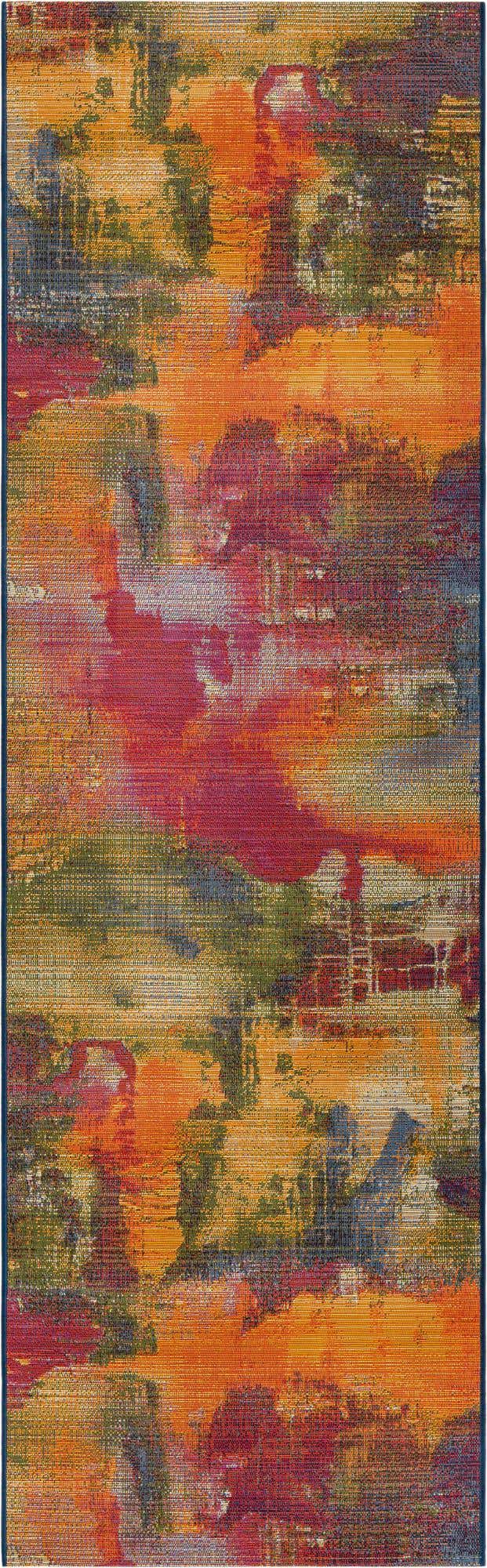 Multicolor 2' 7 x 10' Outdoor Modern Runner Area Rug Weather Resistant for Patio, Deck, Terrace, Balcony, Porch 100% Polypropylene Modern Outside Carpet for Sale at Rug Engine