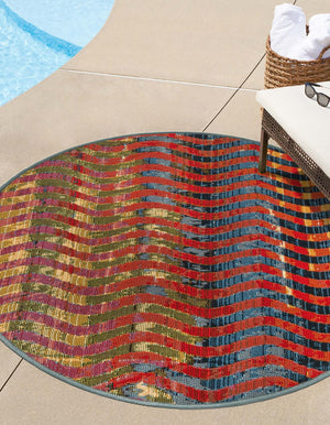Multicolor 2' 7 x 2' 7 Outdoor Modern Round Area Rug Weather Resistant for Patio, Deck, Terrace, Balcony, Porch 100% Polypropylene Modern Outside Carpet for Sale at Rug Engine