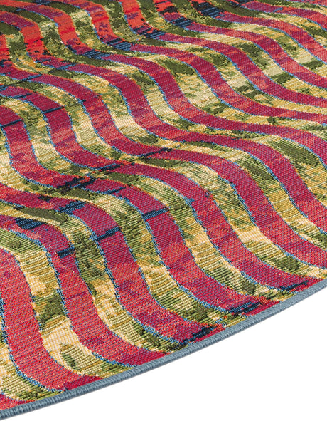 Multicolor 2' 7 x 2' 7 Outdoor Modern Round Area Rug Weather Resistant for Patio, Deck, Terrace, Balcony, Porch 100% Polypropylene Modern Outside Carpet for Sale at Rug Engine