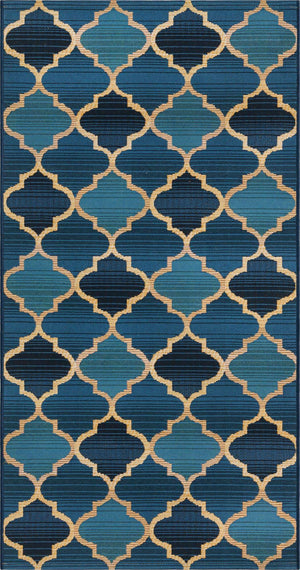 Blue 2' 7 x 5' 3 Outdoor Trellis Runner Area Rug Weather Resistant for Patio, Deck, Terrace, Balcony, Porch Geometric Design Water Safe Outside Carpet for Sale at Rug Engine