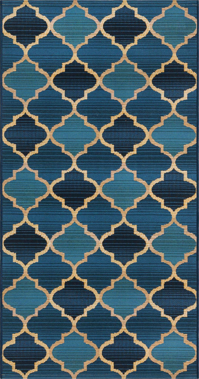 Blue 2' 7 x 5' 3 Outdoor Trellis Runner Area Rug Weather Resistant for Patio, Deck, Terrace, Balcony, Porch Geometric Design Water Safe Outside Carpet for Sale at Rug Engine