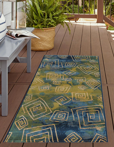 Blue 2' x 6' 1 Outdoor Modern Runner Rug