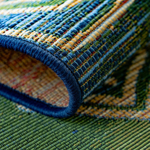 Blue 2' 7 x 5' 3 Outdoor Modern Runner Area Rug Weather Resistant for Patio, Deck, Terrace, Balcony, Porch 100% Polypropylene Modern Outside Carpet for Sale at Rug Engine