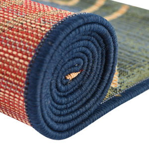 Blue 2' 7 x 5' 3 Outdoor Modern Runner Area Rug Weather Resistant for Patio, Deck, Terrace, Balcony, Porch 100% Polypropylene Modern Outside Carpet for Sale at Rug Engine