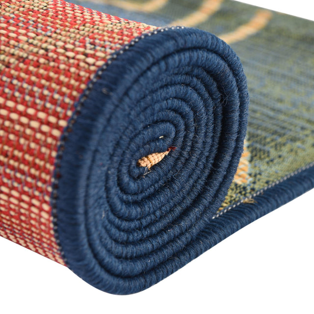 Blue 2' 7 x 5' 3 Outdoor Modern Runner Area Rug Weather Resistant for Patio, Deck, Terrace, Balcony, Porch 100% Polypropylene Modern Outside Carpet for Sale at Rug Engine