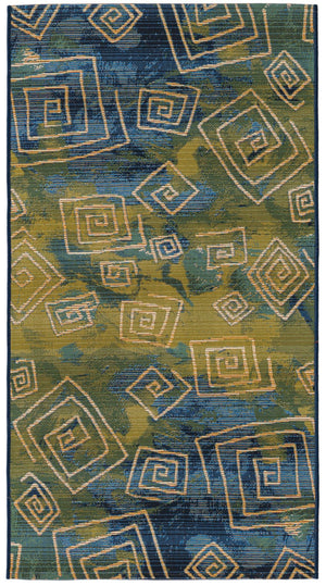 Blue 2' 7 x 5' 3 Outdoor Modern Runner Area Rug Weather Resistant for Patio, Deck, Terrace, Balcony, Porch 100% Polypropylene Modern Outside Carpet for Sale at Rug Engine