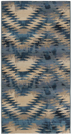 Blue 2' 7 x 5' 3 Outdoor Modern Runner Area Rug Weather Resistant for Patio, Deck, Terrace, Balcony, Porch 100% Polypropylene Modern Outside Carpet for Sale at Rug Engine