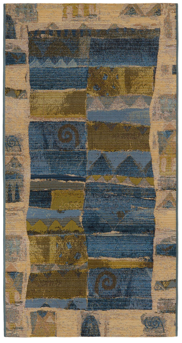 Blue 2' 7 x 5' 3 Outdoor Modern Runner Area Rug Weather Resistant for Patio, Deck, Terrace, Balcony, Porch 100% Polypropylene Modern Outside Carpet for Sale at Rug Engine