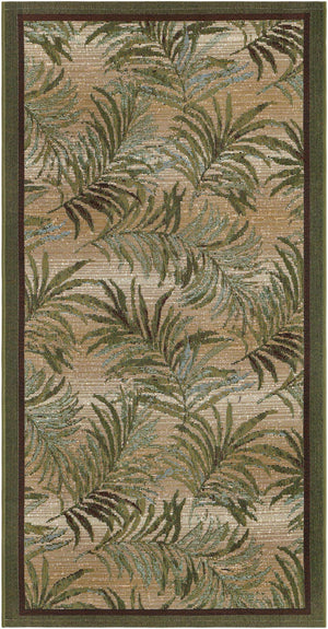 Green 2' 7 x 5' 3 Outdoor Botanical Runner Area Rug Weather Resistant for Patio, Deck, Terrace, Balcony, Porch Polypropylene Garden Floral Tropical Carpet for Sale at Rug Engine