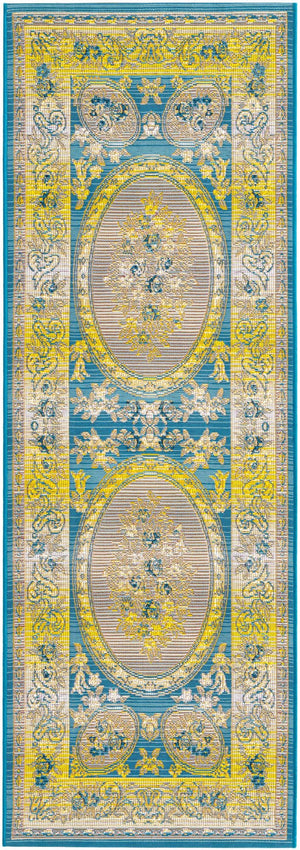 Blue 2' 7 x 5' 3 Outdoor Traditional Runner Area Rug Weather Resistant for Patio, Deck, Terrace, Balcony, Porch Classical Design Outside Carpet for Sale at Rug Engine
