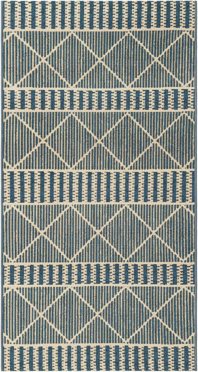Blue 2' 7 x 5' 3 Outdoor Trellis Runner Area Rug Weather Resistant for Patio, Deck, Terrace, Balcony, Porch Geometric Design Water Safe Outside Carpet for Sale at Rug Engine