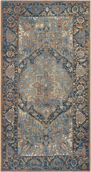 Blue 2' 7 x 5' 3 Outdoor Traditional Runner Area Rug Weather Resistant for Patio, Deck, Terrace, Balcony, Porch Classical Design Outside Carpet for Sale at Rug Engine