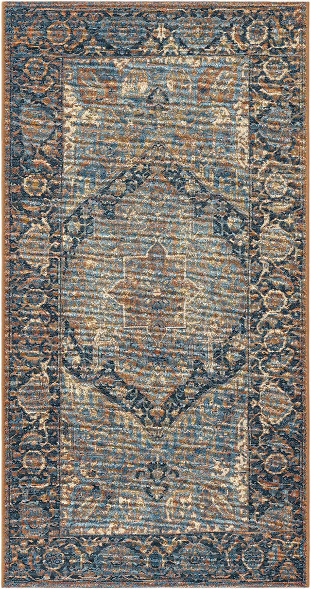 Blue 2' 7 x 5' 3 Outdoor Traditional Runner Area Rug Weather Resistant for Patio, Deck, Terrace, Balcony, Porch Classical Design Outside Carpet for Sale at Rug Engine