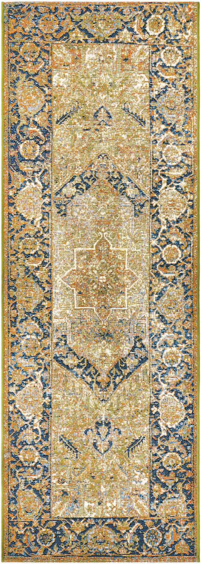 Green 2' 7 x 5' 3 Outdoor Traditional Runner Area Rug Weather Resistant for Patio, Deck, Terrace, Balcony, Porch Classical Design Outside Carpet for Sale at Rug Engine