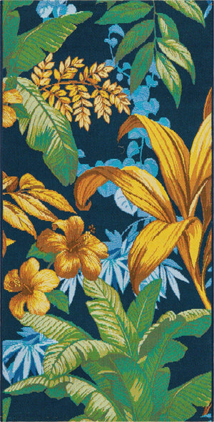 Multicolor 2' 7 x 5' 3 Outdoor Botanical Runner Area Rug Weather Resistant for Patio, Deck, Terrace, Balcony, Porch Polypropylene Garden Floral Tropical Carpet for Sale at Rug Engine