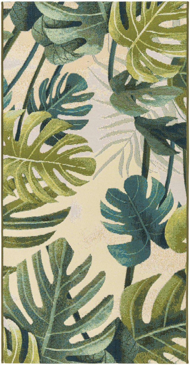 Green 2' 7 x 5' 3 Outdoor Botanical Runner Area Rug Weather Resistant for Patio, Deck, Terrace, Balcony, Porch Polypropylene Garden Floral Tropical Carpet for Sale at Rug Engine