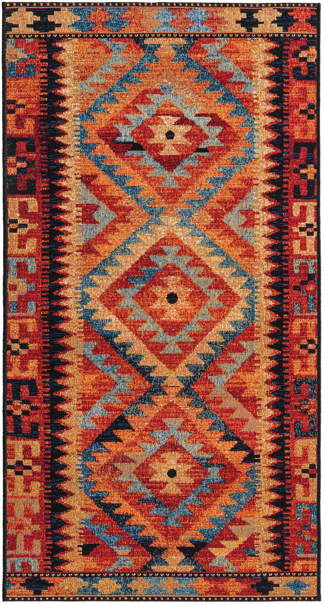 Multicolor 2' 7 x 5' 3 Outdoor Tribal Runner Area Rug Weather Resistant for Patio, Deck, Terrace, Balcony, Porch Traditional Design Water Safe Outside Carpet for Sale at Rug Engine