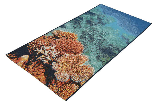 Multicolor 2' 7 x 5' 3 Outdoor Coastal Runner Area Rug Weather Resistant for Patio, Deck, Terrace, Balcony, Porch 100% Polypropylene Coastal Decor Carpet for Sale at Rug Engine