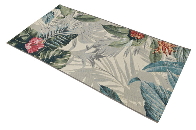 Multicolor 2' 7 x 5' 3 Outdoor Botanical Runner Area Rug Weather Resistant for Patio, Deck, Terrace, Balcony, Porch Polypropylene Garden Floral Tropical Carpet for Sale at Rug Engine