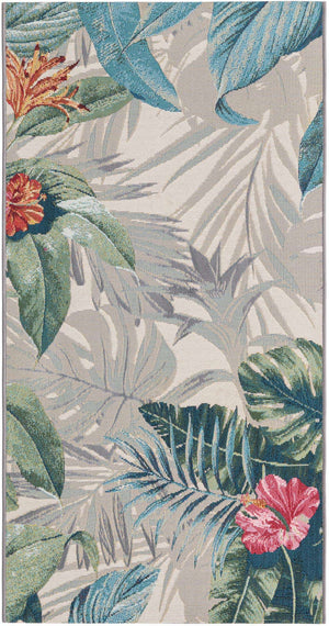 Multicolor 2' 7 x 5' 3 Outdoor Botanical Runner Area Rug Weather Resistant for Patio, Deck, Terrace, Balcony, Porch Polypropylene Garden Floral Tropical Carpet for Sale at Rug Engine