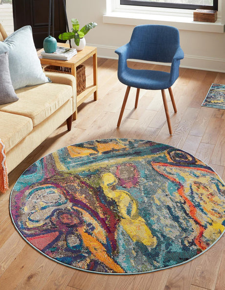 Multicolor 6' 1 x 6' 1 Haerfest Round Area Rug Abstract Super Colorful Modern Vivid Carpet for Unique Interior Design Room Decorating for Sale at Rug Engine