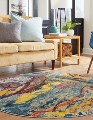 Multicolor 3' 3 x 3' 3 Haerfest Round Area Rug Abstract Super Colorful Modern Vivid Carpet for Unique Interior Design Room Decorating for Sale at Rug Engine