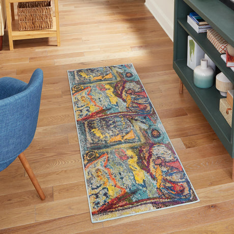 Multicolor 2' x 6' Haerfest Runner Area Rug Abstract Super Colorful Modern Vivid Carpet for Unique Interior Design Room Decorating for Sale at Rug Engine