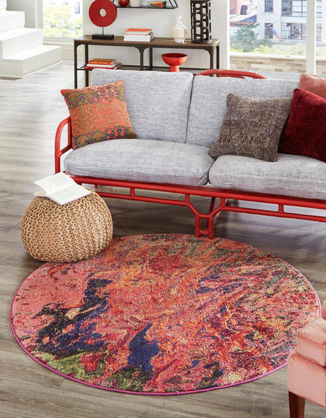 Multicolor 5' 3 x 5' 3 Haerfest Round Area Rug Abstract Super Colorful Modern Vivid Carpet for Unique Interior Design Room Decorating for Sale at Rug Engine