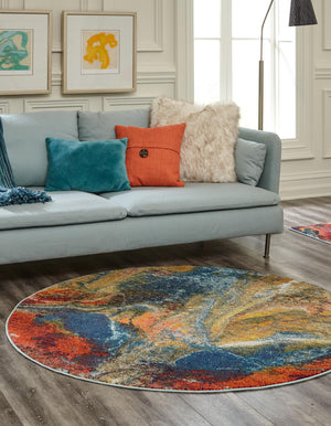 Multicolor 7' 10 x 7' 10 Haerfest Round Area Rug Abstract Super Colorful Modern Vivid Carpet for Unique Interior Design Room Decorating for Sale at Rug Engine