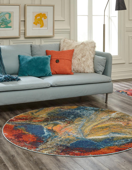 Multicolor 7' 10 x 7' 10 Haerfest Round Area Rug Abstract Super Colorful Modern Vivid Carpet for Unique Interior Design Room Decorating for Sale at Rug Engine
