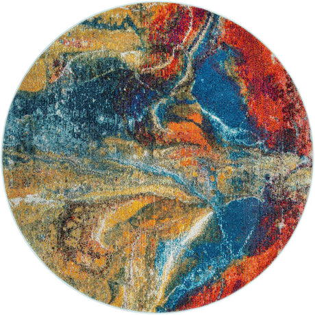 Multicolor 5' 3 x 5' 3 Haerfest Round Area Rug Abstract Super Colorful Modern Vivid Carpet for Unique Interior Design Room Decorating for Sale at Rug Engine