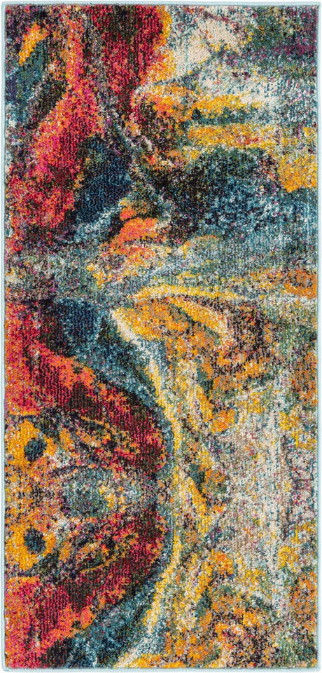 Multicolor 2' x 4' Haerfest Runner Area Rug Abstract Super Colorful Modern Vivid Carpet for Unique Interior Design Room Decorating for Sale at Rug Engine