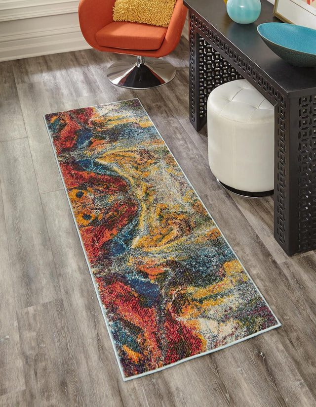 Multicolor 2' x 6' Haerfest Runner Area Rug Abstract Super Colorful Modern Vivid Carpet for Unique Interior Design Room Decorating for Sale at Rug Engine