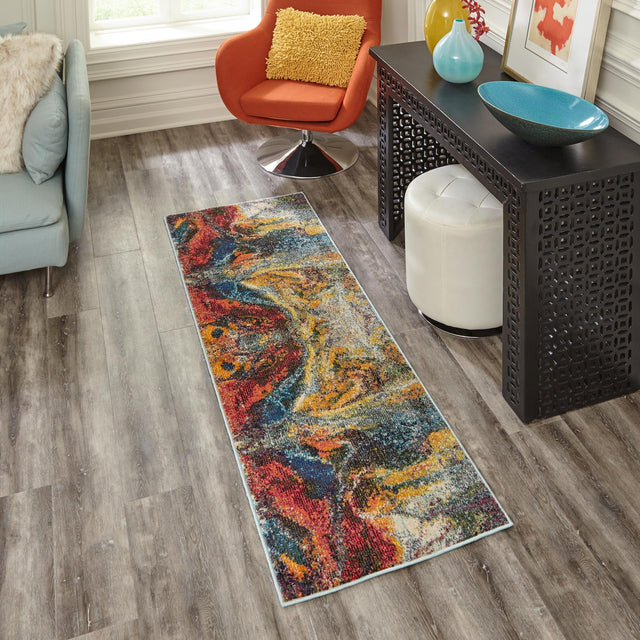 Multicolor 2' x 6' Haerfest Runner Area Rug Abstract Super Colorful Modern Vivid Carpet for Unique Interior Design Room Decorating for Sale at Rug Engine
