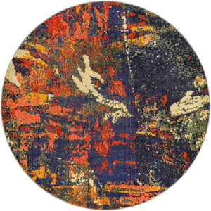 Brown 5' 3 x 5' 3 Haerfest Round Area Rug Abstract Super Colorful Modern Vivid Carpet for Unique Interior Design Room Decorating for Sale at Rug Engine