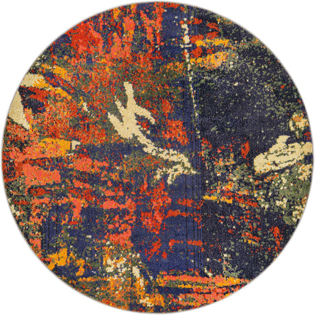 Brown 5' 3 x 5' 3 Haerfest Round Area Rug Abstract Super Colorful Modern Vivid Carpet for Unique Interior Design Room Decorating for Sale at Rug Engine
