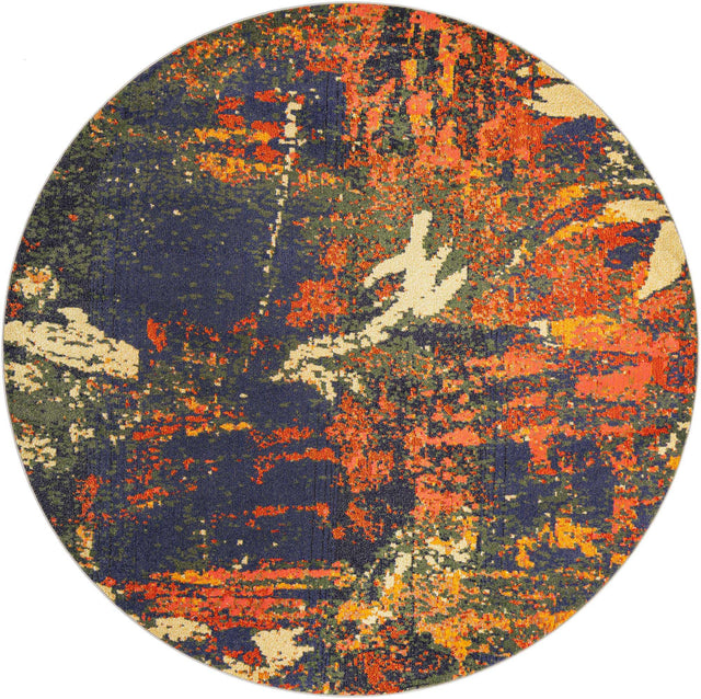 Brown 7' 10 x 7' 10 Haerfest Round Area Rug Abstract Super Colorful Modern Vivid Carpet for Unique Interior Design Room Decorating for Sale at Rug Engine