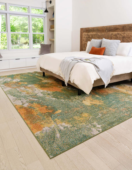 Green 4' x 6' Haerfest Rectangle Area Rug Abstract Super Colorful Modern Vivid Carpet for Unique Interior Design Room Decorating for Sale at Rug Engine