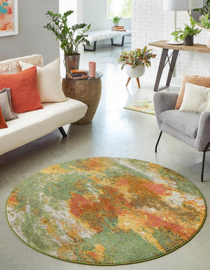Green 5' 3 x 5' 3 Haerfest Round Area Rug Abstract Super Colorful Modern Vivid Carpet for Unique Interior Design Room Decorating for Sale at Rug Engine
