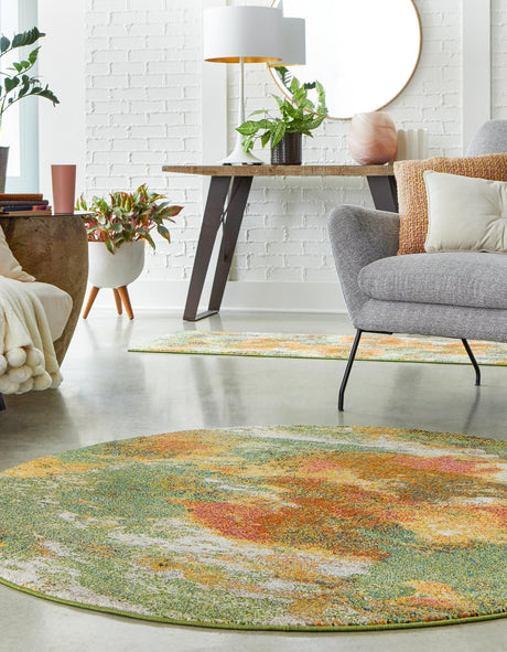 Green 4' 1 x 4' 1 Haerfest Round Area Rug Abstract Super Colorful Modern Vivid Carpet for Unique Interior Design Room Decorating for Sale at Rug Engine