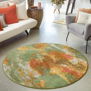 Green 5' 3 x 5' 3 Haerfest Round Area Rug Abstract Super Colorful Modern Vivid Carpet for Unique Interior Design Room Decorating for Sale at Rug Engine