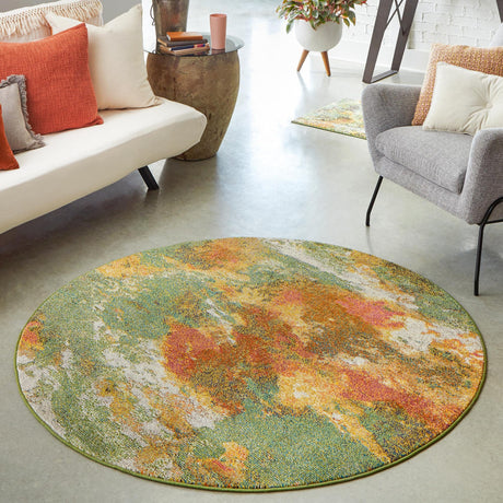 Green 5' 3 x 5' 3 Haerfest Round Area Rug Abstract Super Colorful Modern Vivid Carpet for Unique Interior Design Room Decorating for Sale at Rug Engine