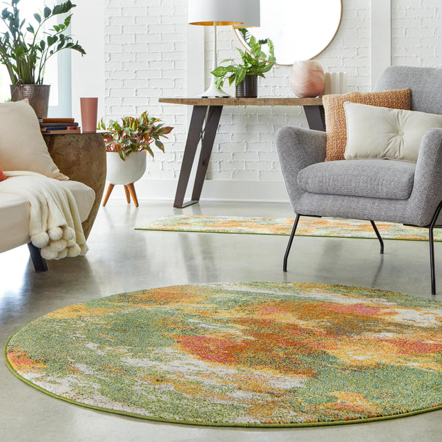 Green 5' 3 x 5' 3 Haerfest Round Area Rug Abstract Super Colorful Modern Vivid Carpet for Unique Interior Design Room Decorating for Sale at Rug Engine