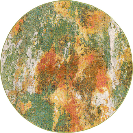 Green 5' 3 x 5' 3 Haerfest Round Area Rug Abstract Super Colorful Modern Vivid Carpet for Unique Interior Design Room Decorating for Sale at Rug Engine