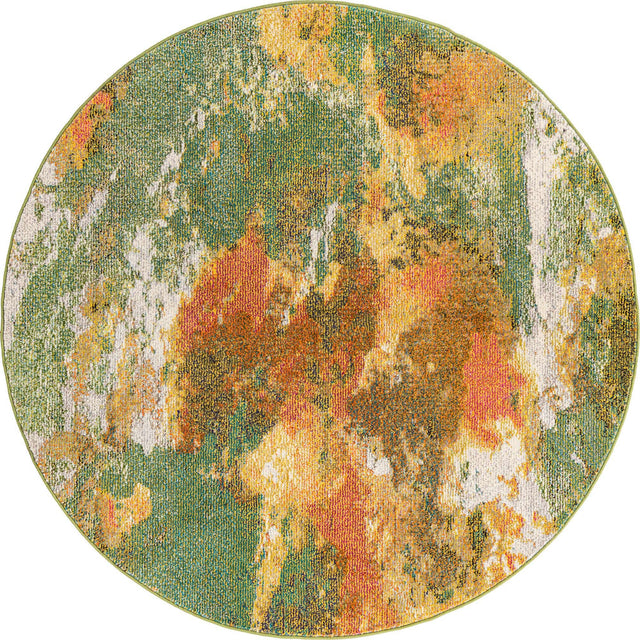 Green 5' 3 x 5' 3 Haerfest Round Area Rug Abstract Super Colorful Modern Vivid Carpet for Unique Interior Design Room Decorating for Sale at Rug Engine